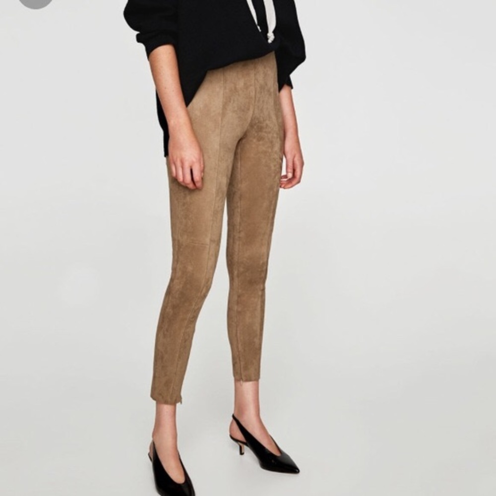 High rise faux suede trousers
